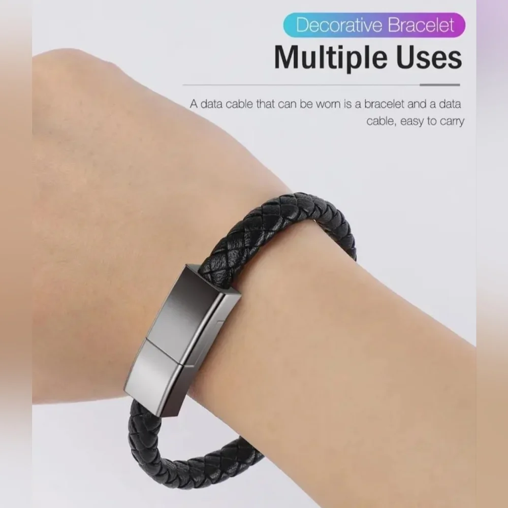 Black Or White Leather Bracelet IPhone Charger Phone Charger Bracelet